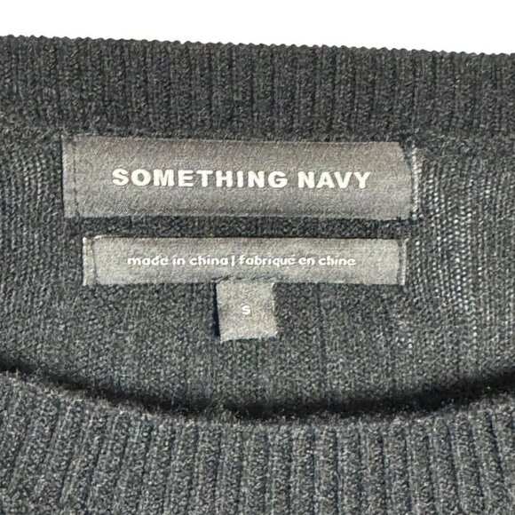 Something Navy womens size small black ribbed sweater gather knotted cashmere - Picture 5 of 7